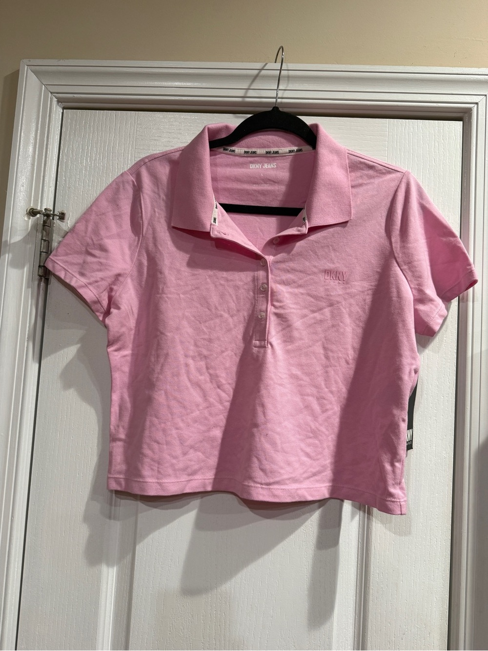 DKNY Pink Polo Crop Top with Subtle Logo